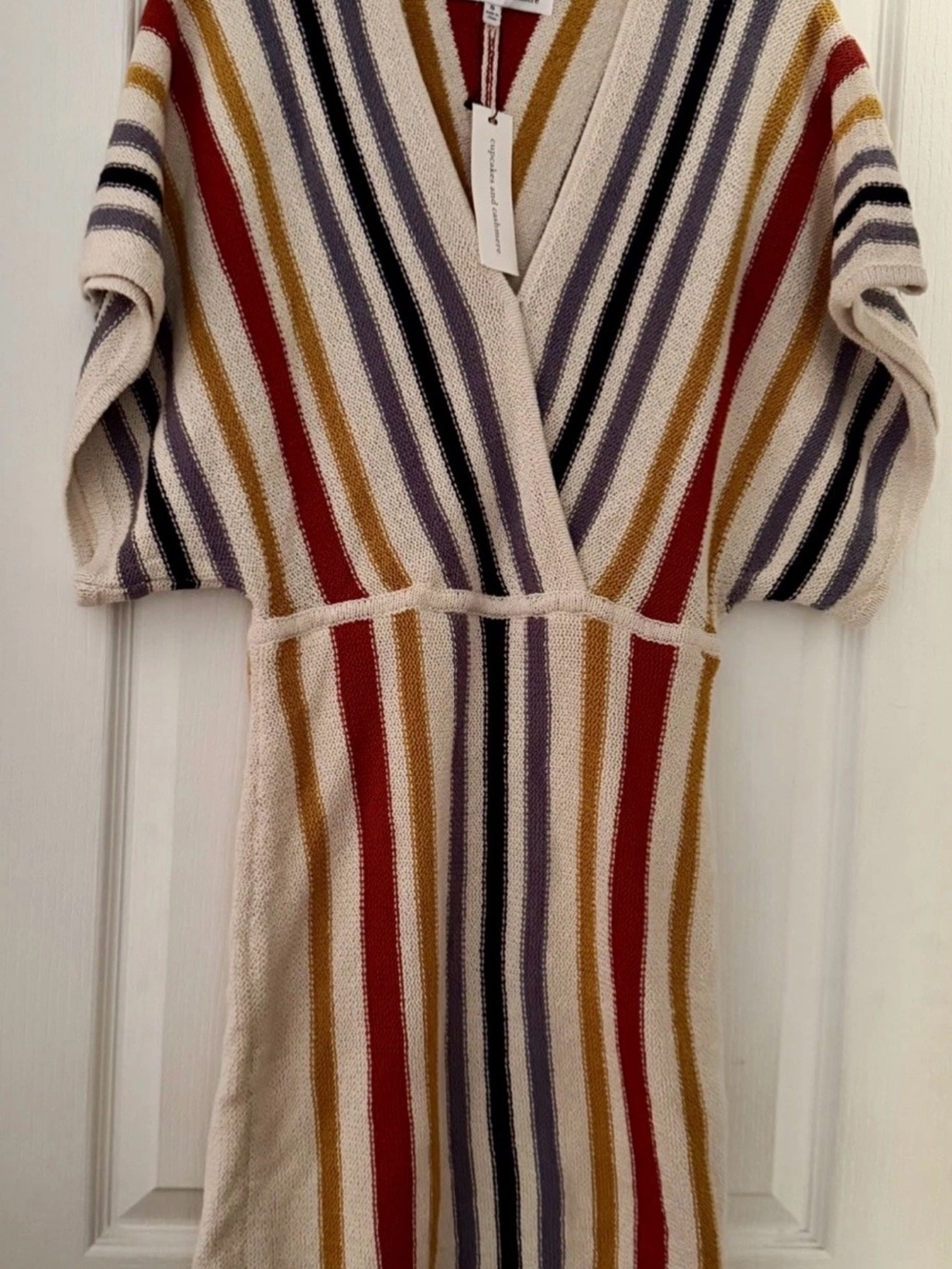cupcakes & cashmere Cream Multi-Stripe V-Neck Sweater Dress